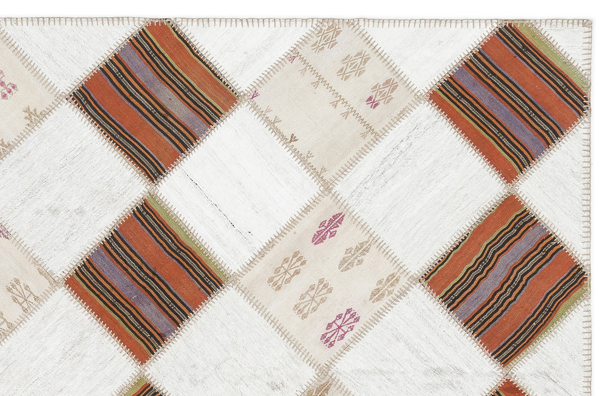 Striped Over Dyed Kilim Patchwork Unique Rug 5&#39;8&#39;&#39; x 7&#39;0&#39;&#39; ft 173 x 214 cm