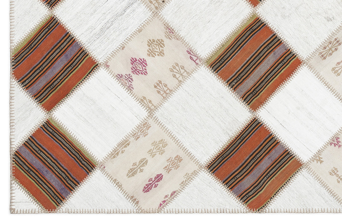 Striped Over Dyed Kilim Patchwork Unique Rug 5&#39;8&#39;&#39; x 7&#39;0&#39;&#39; ft 173 x 214 cm