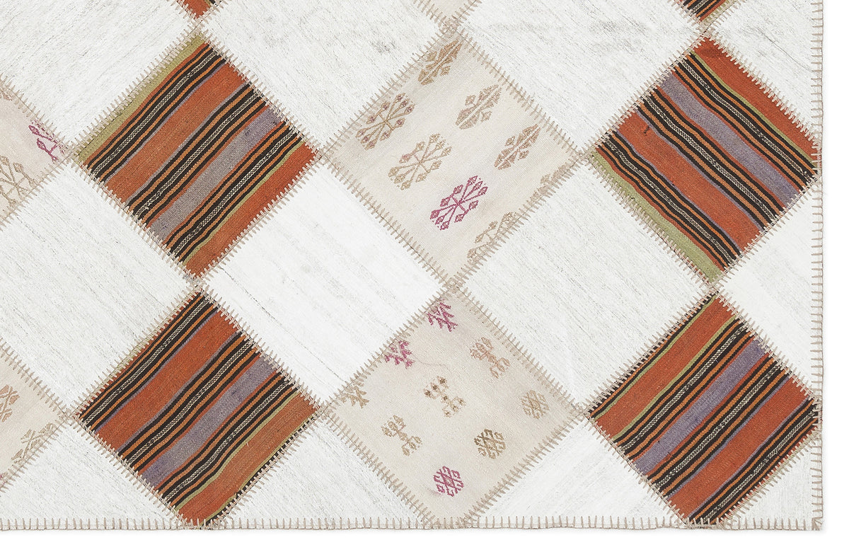 Striped Over Dyed Kilim Patchwork Unique Rug 5&#39;8&#39;&#39; x 7&#39;0&#39;&#39; ft 173 x 214 cm