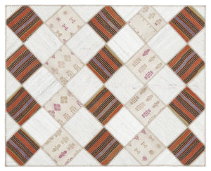 Striped Over Dyed Kilim Patchwork Unique Rug 5'8'' x 7'0'' ft 173 x 214 cm