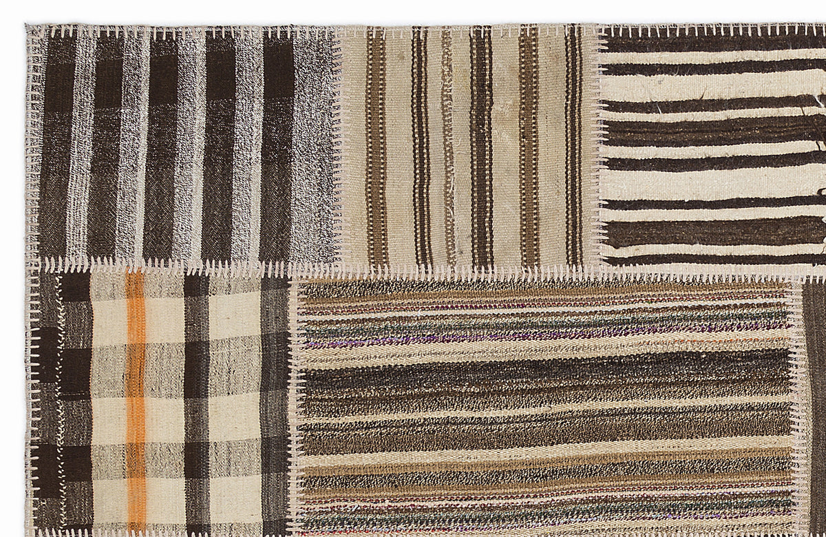 Striped Over Dyed Kilim Patchwork Unique Rug 5&#39;3&#39;&#39; x 7&#39;7&#39;&#39; ft 160 x 230 cm