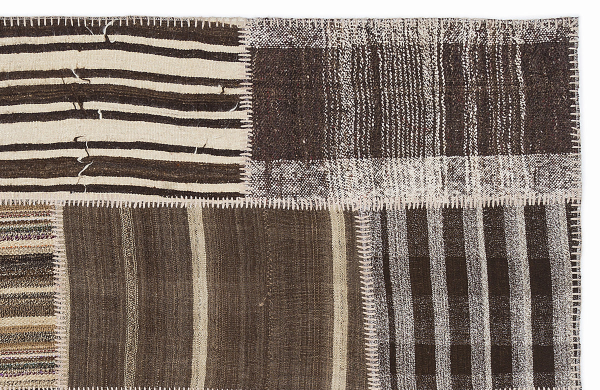 Striped Over Dyed Kilim Patchwork Unique Rug 5&#39;3&#39;&#39; x 7&#39;7&#39;&#39; ft 160 x 230 cm