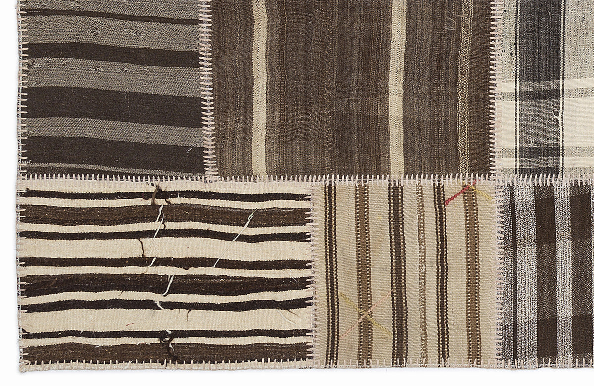 Striped Over Dyed Kilim Patchwork Unique Rug 5&#39;3&#39;&#39; x 7&#39;7&#39;&#39; ft 160 x 230 cm