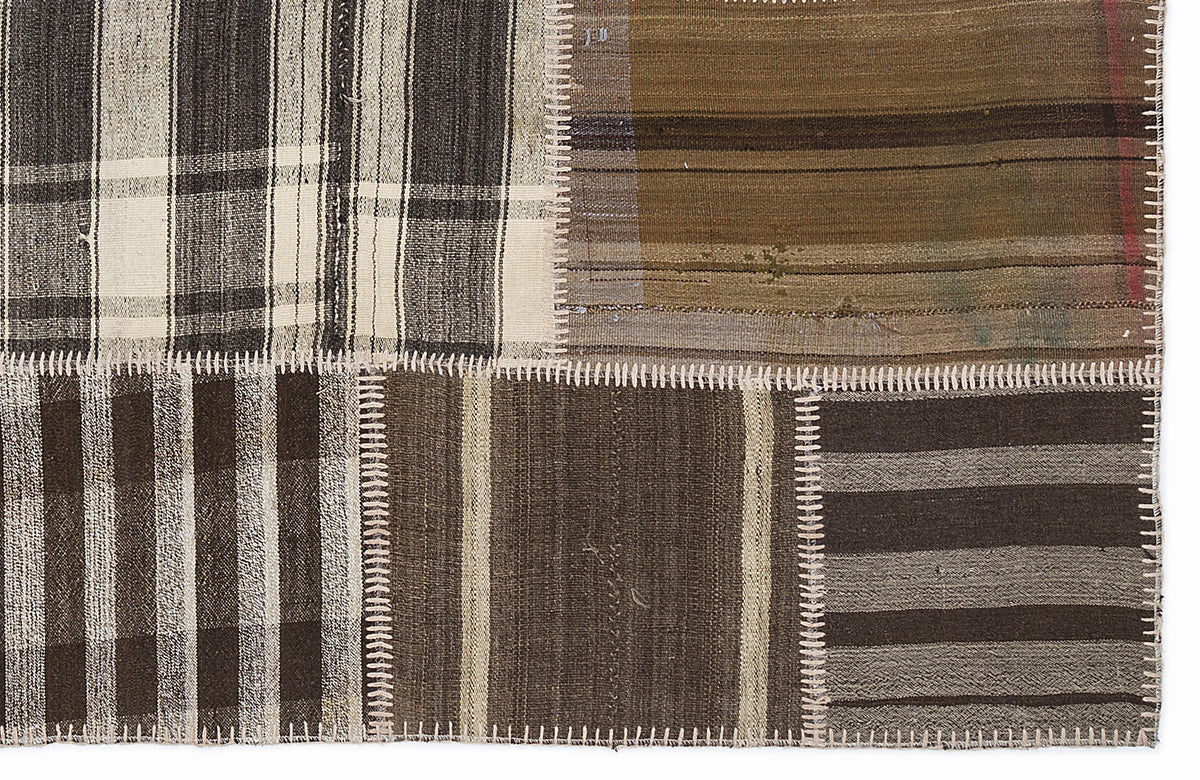 Striped Over Dyed Kilim Patchwork Unique Rug 5&#39;3&#39;&#39; x 7&#39;7&#39;&#39; ft 160 x 230 cm