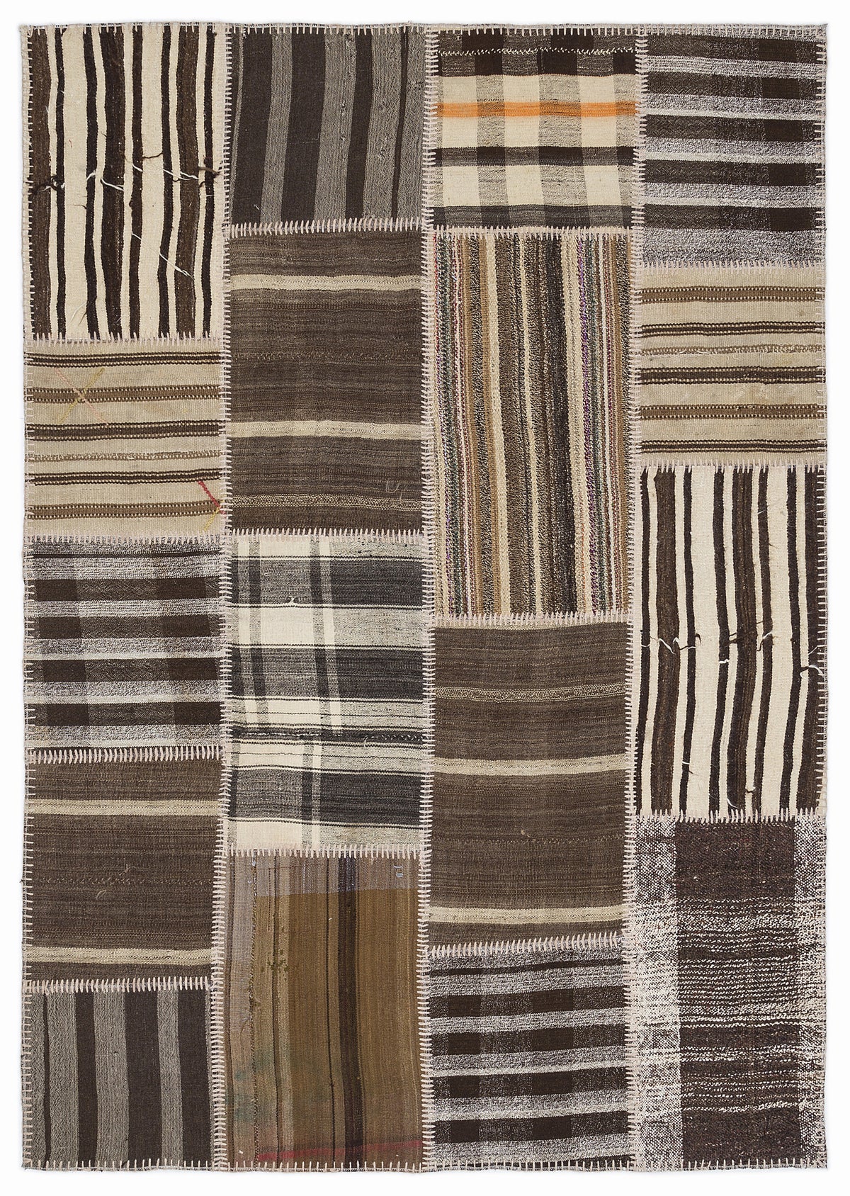 Striped Over Dyed Kilim Patchwork Unique Rug 5&#39;3&#39;&#39; x 7&#39;7&#39;&#39; ft 160 x 230 cm