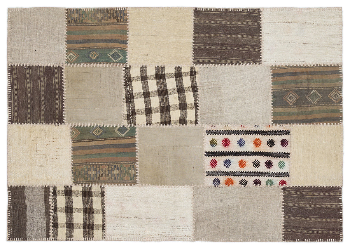 Striped Over Dyed Kilim Patchwork Unique Rug 5&#39;3&#39;&#39; x 7&#39;7&#39;&#39; ft 160 x 230 cm