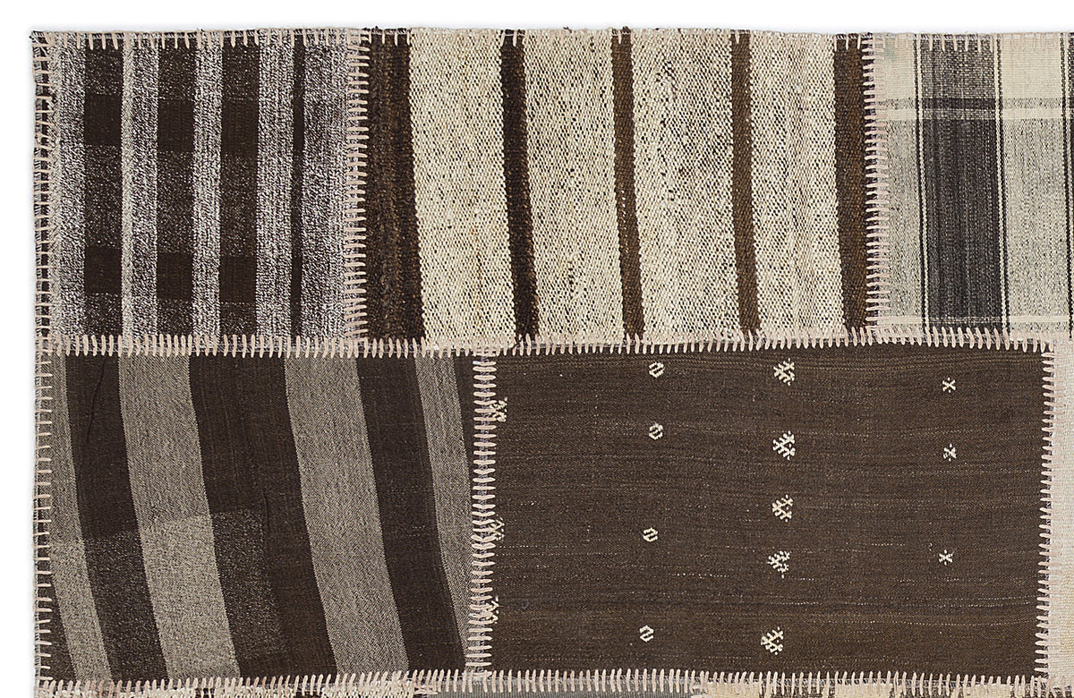 Striped Over Dyed Kilim Patchwork Unique Rug 5&#39;3&#39;&#39; x 7&#39;7&#39;&#39; ft 160 x 230 cm