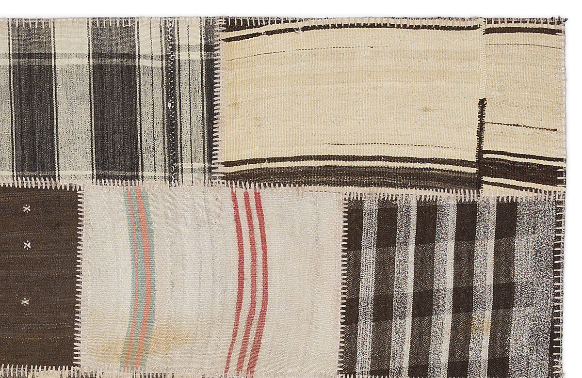 Striped Over Dyed Kilim Patchwork Unique Rug 5&#39;3&#39;&#39; x 7&#39;7&#39;&#39; ft 160 x 230 cm