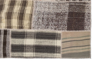 Striped Over Dyed Kilim Patchwork Unique Rug 5'3'' x 7'7'' ft 160 x 230 cm