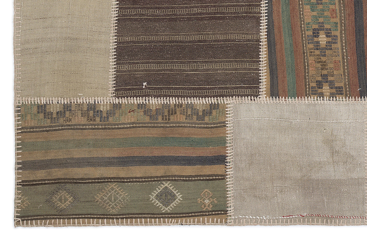 Striped Over Dyed Kilim Patchwork Unique Rug 5&#39;3&#39;&#39; x 7&#39;7&#39;&#39; ft 160 x 230 cm