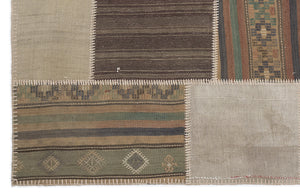 Striped Over Dyed Kilim Patchwork Unique Rug 5'3'' x 7'7'' ft 160 x 230 cm
