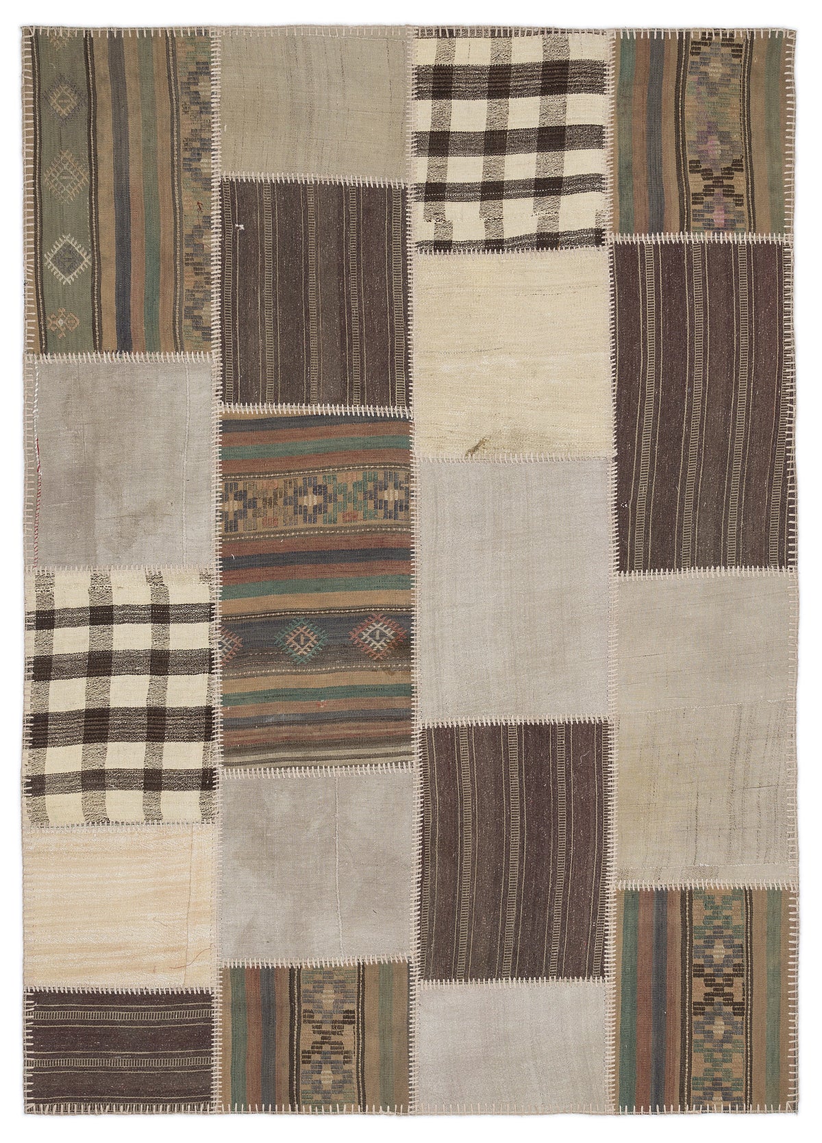 Striped Over Dyed Kilim Patchwork Unique Rug 5&#39;3&#39;&#39; x 7&#39;7&#39;&#39; ft 160 x 230 cm