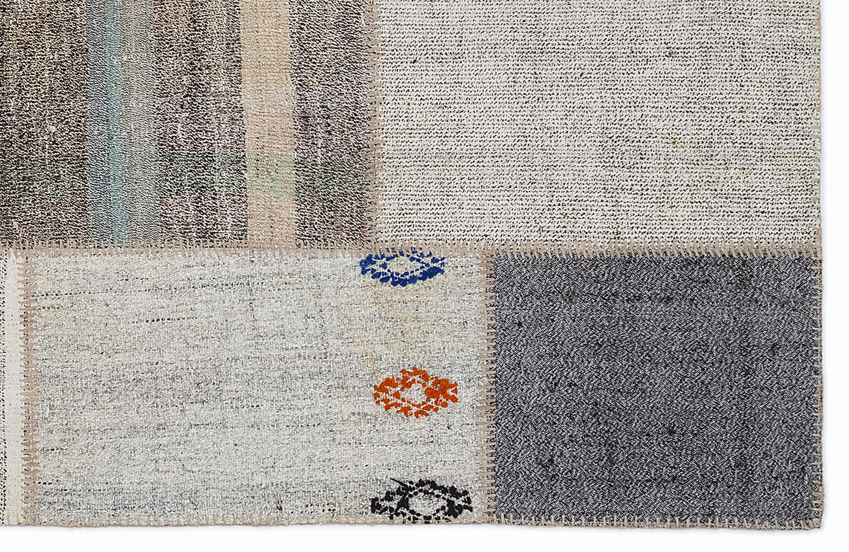 Striped Over Dyed Kilim Patchwork Unique Rug 5&#39;3&#39;&#39; x 7&#39;7&#39;&#39; ft 160 x 230 cm