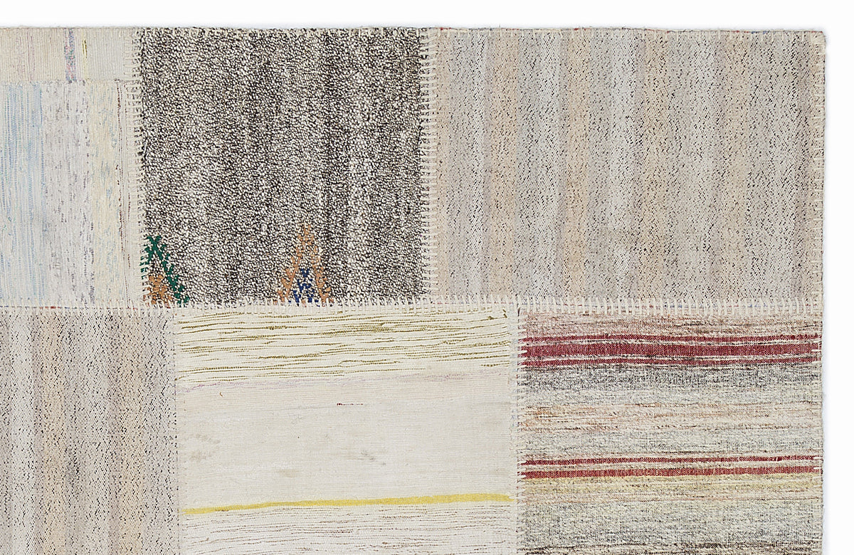 Striped Over Dyed Kilim Patchwork Unique Rug 5&#39;3&#39;&#39; x 7&#39;7&#39;&#39; ft 160 x 230 cm