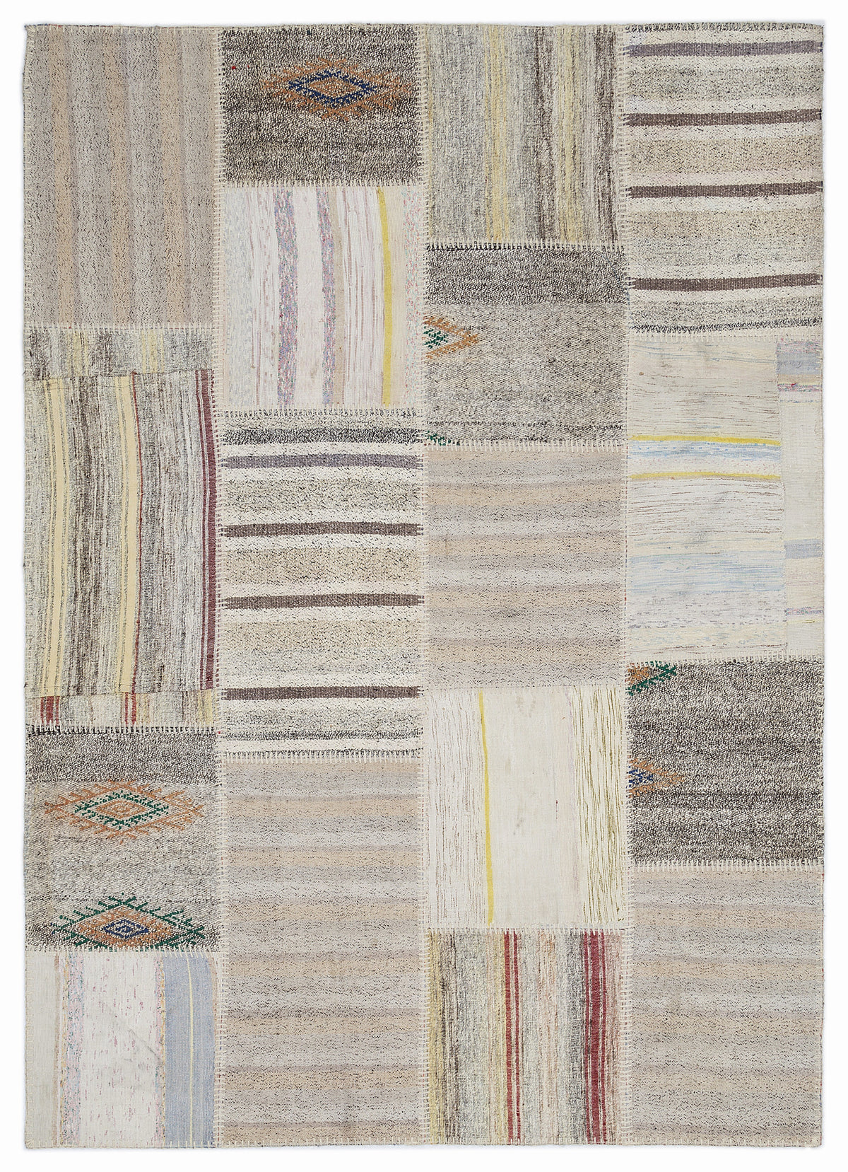 Striped Over Dyed Kilim Patchwork Unique Rug 5&#39;3&#39;&#39; x 7&#39;7&#39;&#39; ft 160 x 230 cm