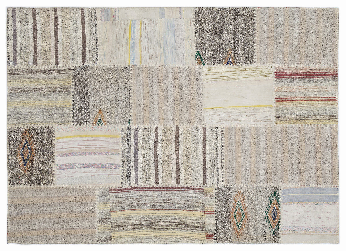 Striped Over Dyed Kilim Patchwork Unique Rug 5&#39;3&#39;&#39; x 7&#39;7&#39;&#39; ft 160 x 230 cm