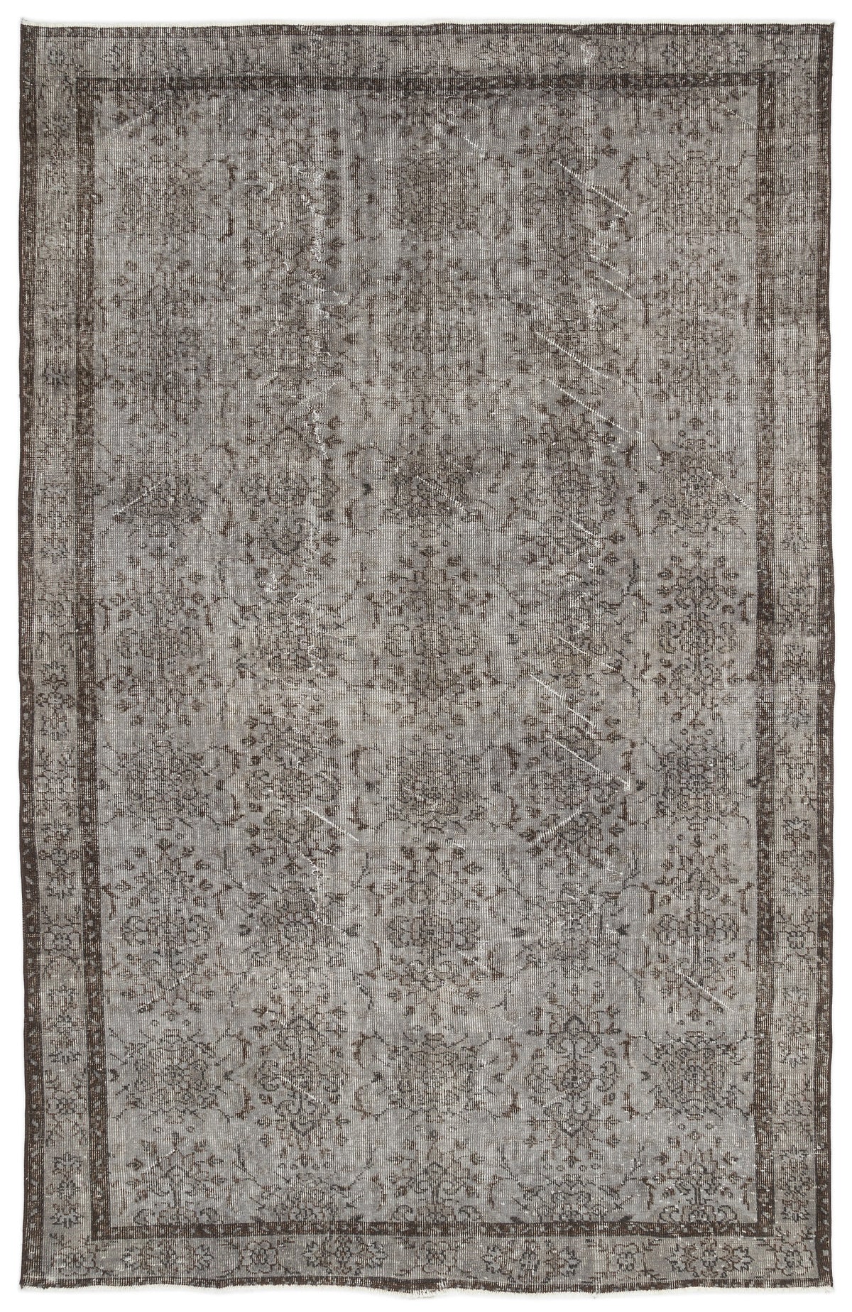 Gray Over Dyed Vintage Rug 5&#39;12&#39;&#39; x 9&#39;5&#39;&#39; ft 182 x 287 cm