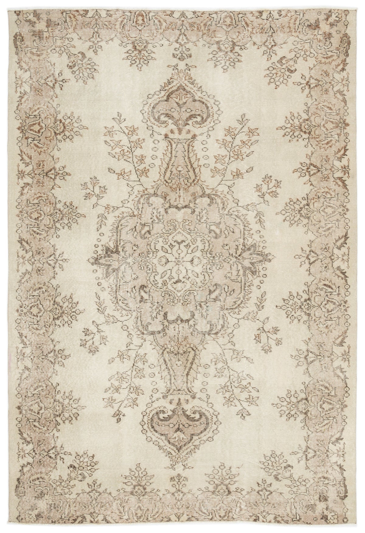 Beige Over Dyed Vintage Rug 6&#39;2&#39;&#39; x 9&#39;1&#39;&#39; ft 188 x 277 cm