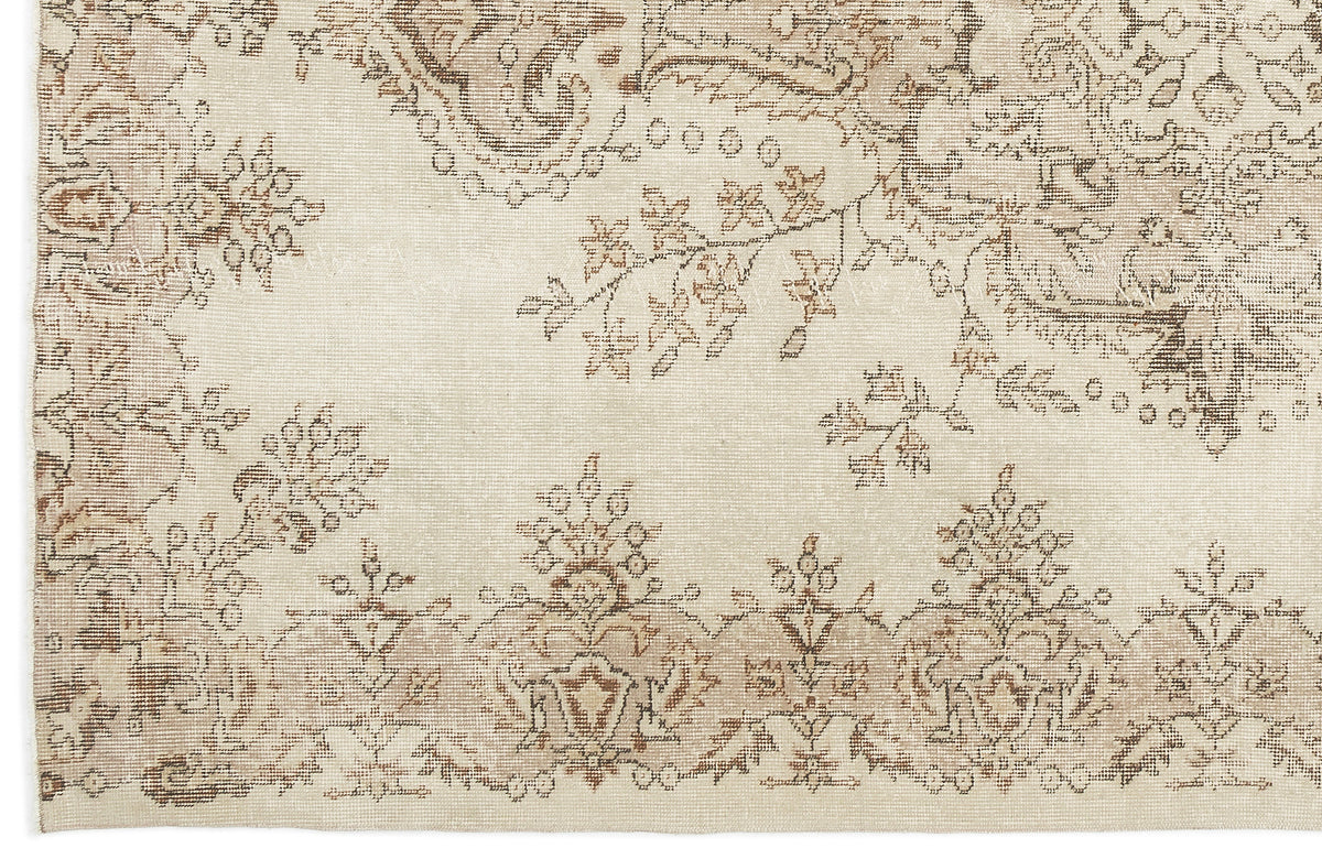 Beige Over Dyed Vintage Rug 6&#39;2&#39;&#39; x 9&#39;1&#39;&#39; ft 188 x 277 cm