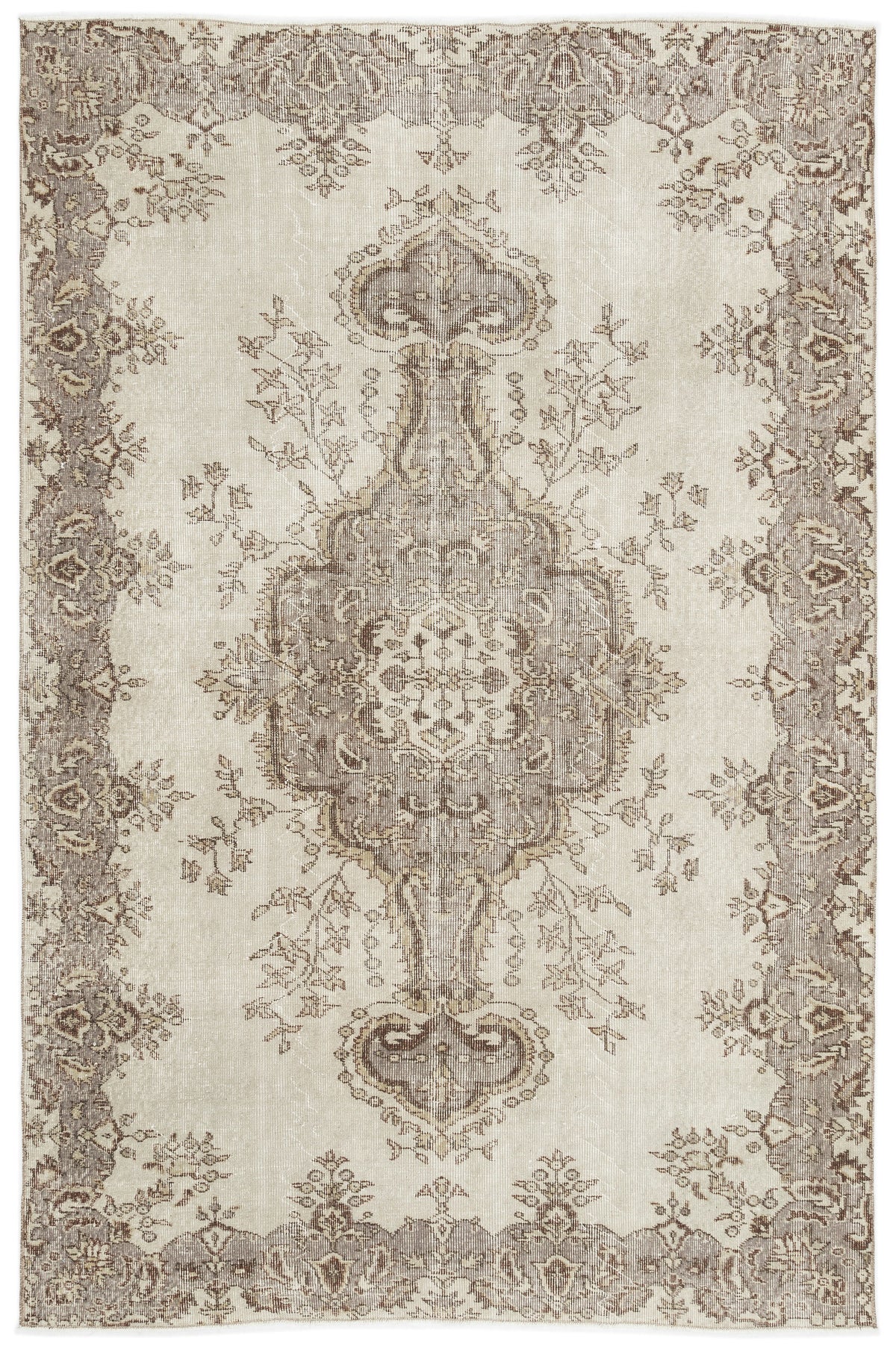 Beige Over Dyed Vintage Rug 6&#39;1&#39;&#39; x 9&#39;1&#39;&#39; ft 186 x 278 cm