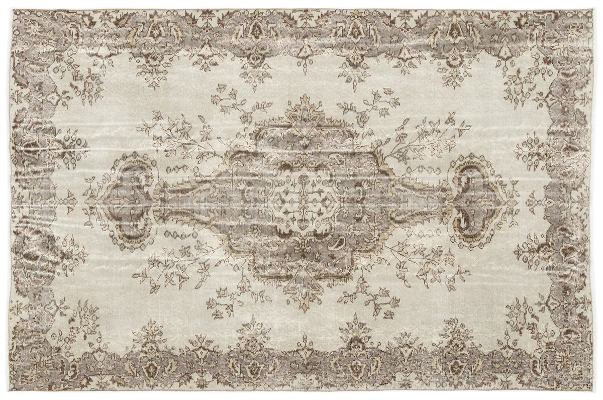Beige Over Dyed Vintage Rug 6&#39;1&#39;&#39; x 9&#39;1&#39;&#39; ft 186 x 278 cm