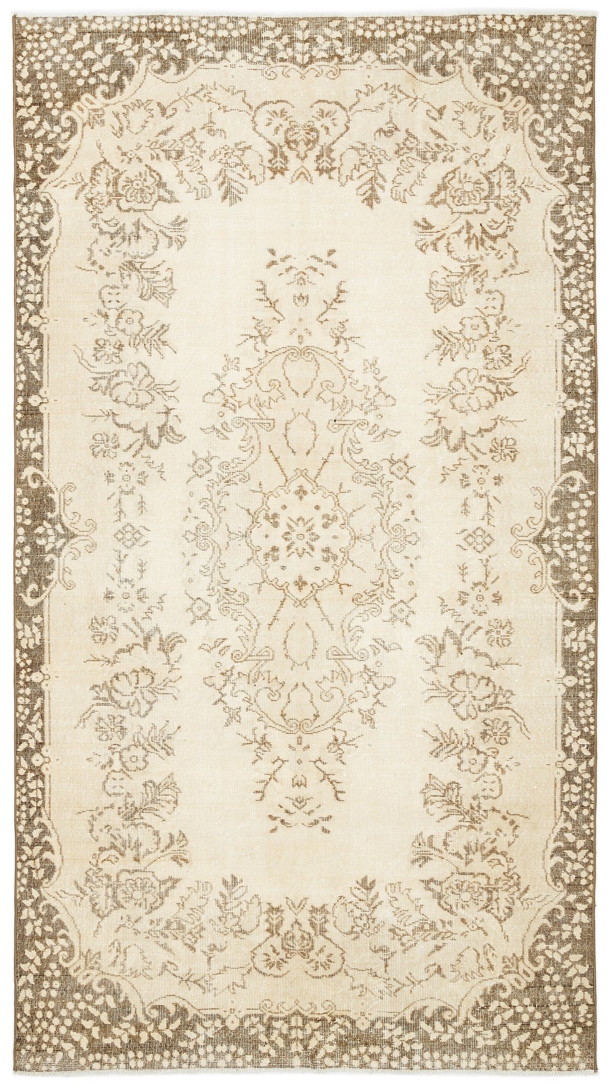 Beige Over Dyed Vintage Rug 5&#39;6&#39;&#39; x 9&#39;11&#39;&#39; ft 168 x 303 cm