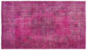 Fuchsia Over Dyed Vintage Rug 5'5'' x 9'6'' ft 164 x 290 cm