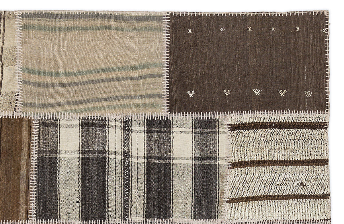 Striped Over Dyed Kilim Patchwork Unique Rug 5&#39;3&#39;&#39; x 7&#39;7&#39;&#39; ft 160 x 230 cm