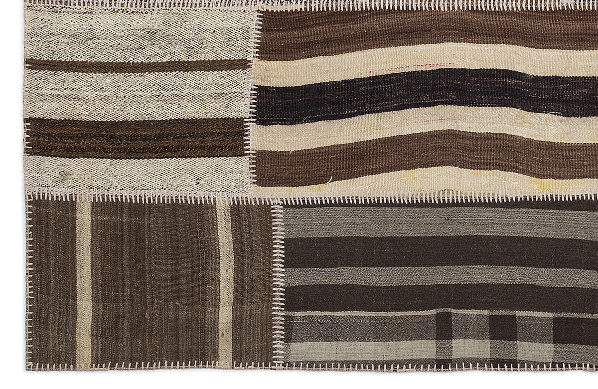 Striped Over Dyed Kilim Patchwork Unique Rug 5&#39;3&#39;&#39; x 7&#39;7&#39;&#39; ft 160 x 230 cm
