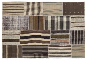 Striped Over Dyed Kilim Patchwork Unique Rug 5'3'' x 7'7'' ft 160 x 230 cm