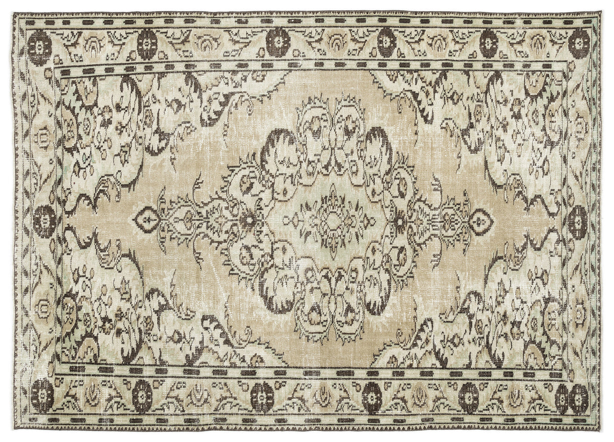 Beige Over Dyed Vintage Rug 6&#39;3&#39;&#39; x 8&#39;9&#39;&#39; ft 190 x 267 cm