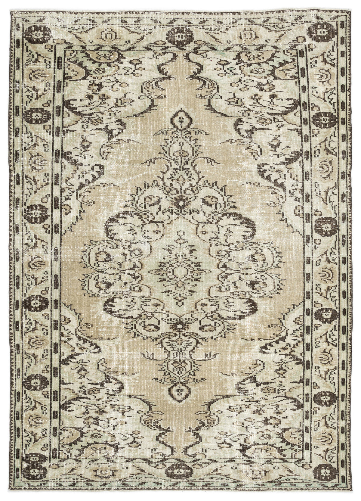 Beige Over Dyed Vintage Rug 6&#39;3&#39;&#39; x 8&#39;9&#39;&#39; ft 190 x 267 cm