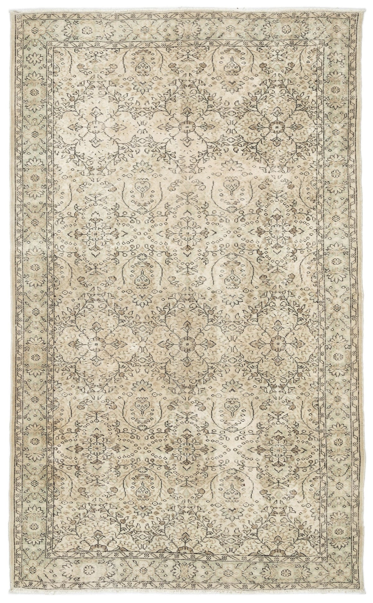 Beige Over Dyed Vintage Rug 5&#39;12&#39;&#39; x 9&#39;7&#39;&#39; ft 182 x 293 cm