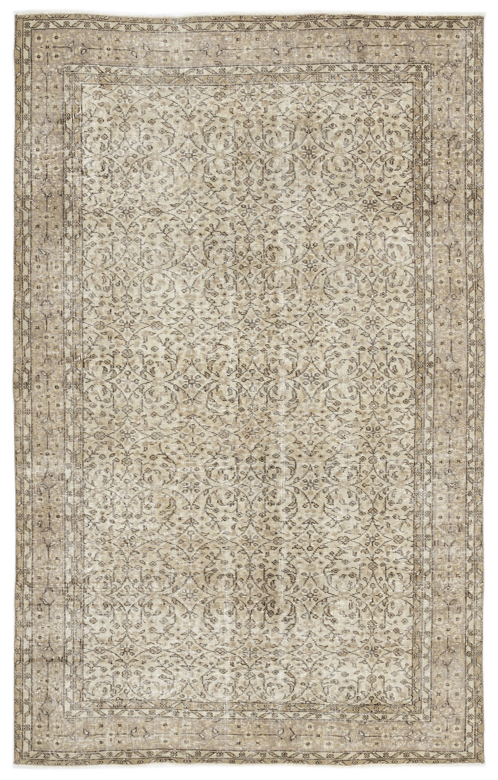 Beige Over Dyed Vintage Rug 5'8'' x 9'1'' ft 173 x 277 cm
