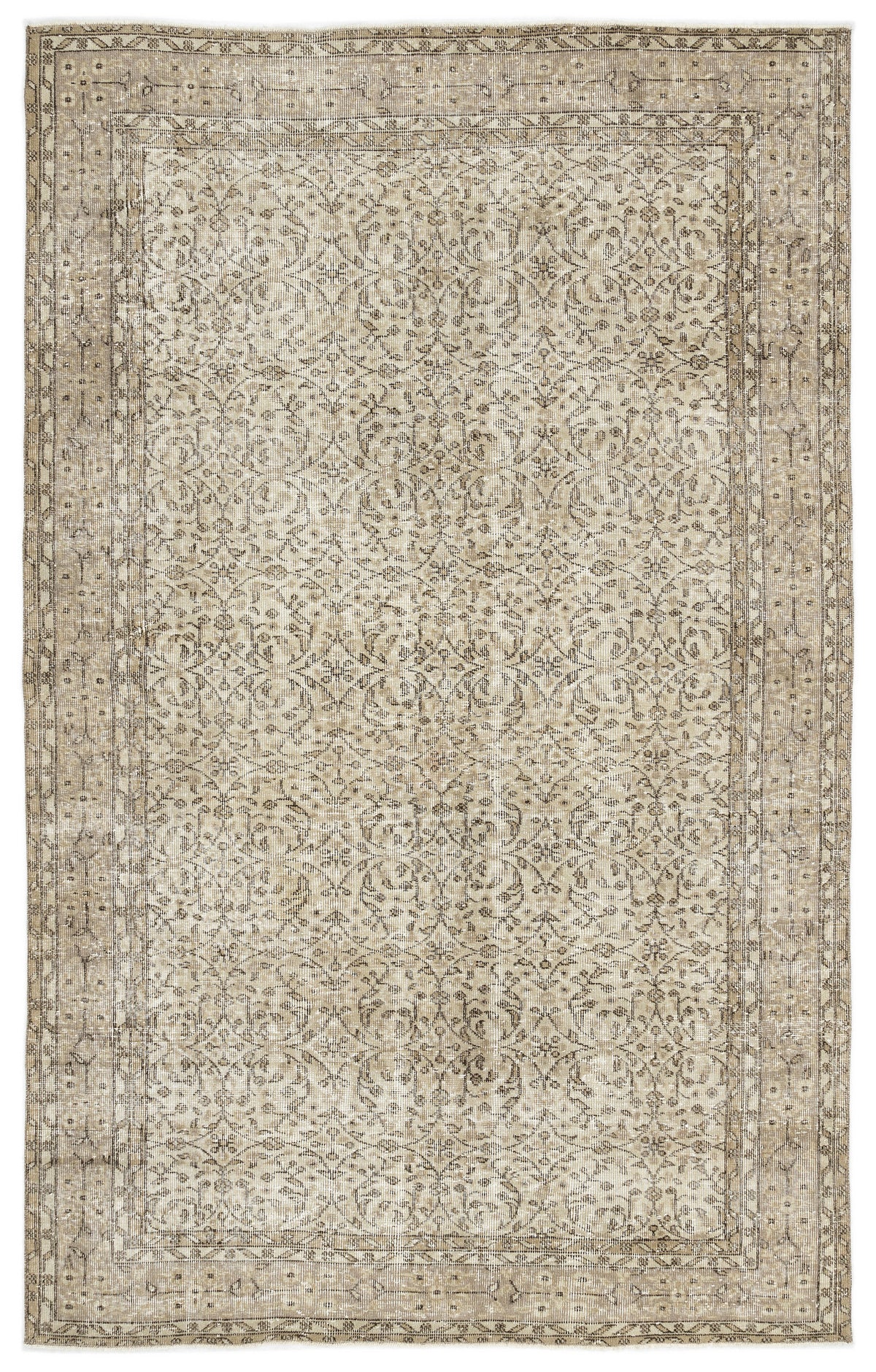 Beige Over Dyed Vintage Rug 5&#39;8&#39;&#39; x 9&#39;1&#39;&#39; ft 173 x 277 cm