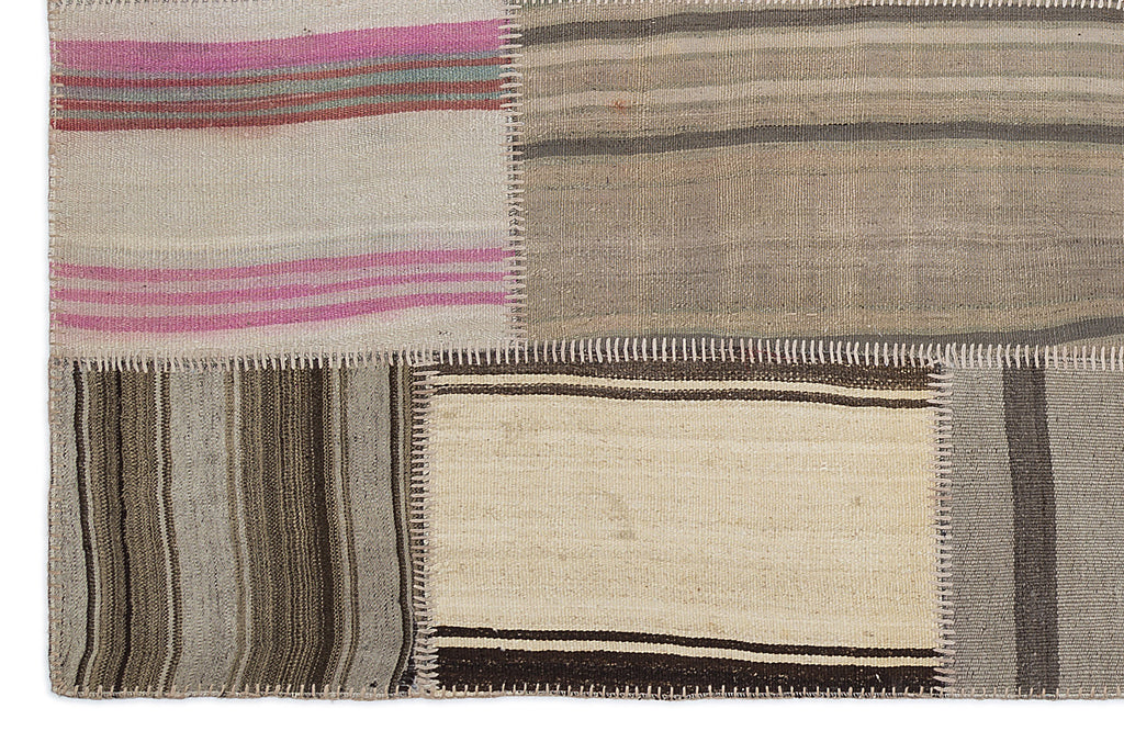 Striped Over Dyed Kilim Patchwork Unique Rug 5'3'' x 7'7'' ft 160 x 230 cm