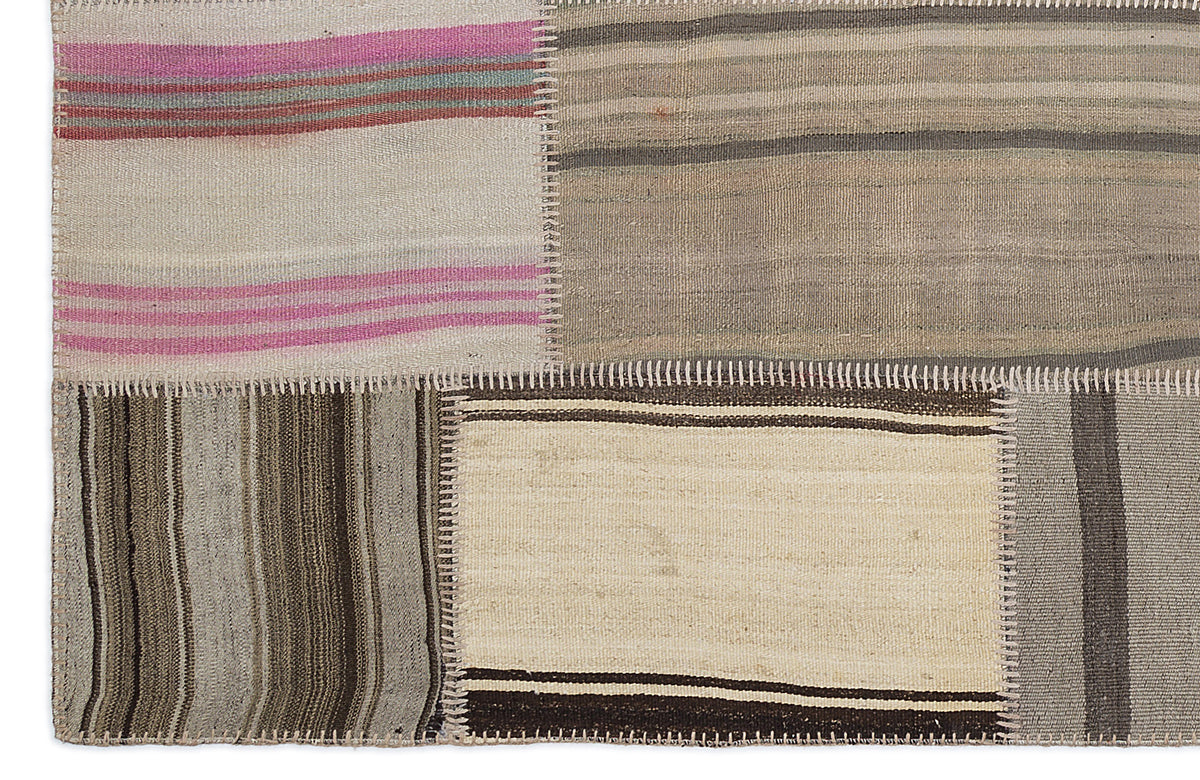 Striped Over Dyed Kilim Patchwork Unique Rug 5&#39;3&#39;&#39; x 7&#39;7&#39;&#39; ft 160 x 230 cm