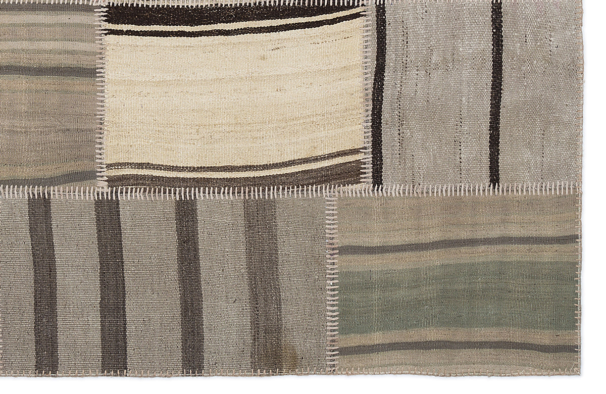 Striped Over Dyed Kilim Patchwork Unique Rug 5&#39;3&#39;&#39; x 7&#39;7&#39;&#39; ft 160 x 230 cm