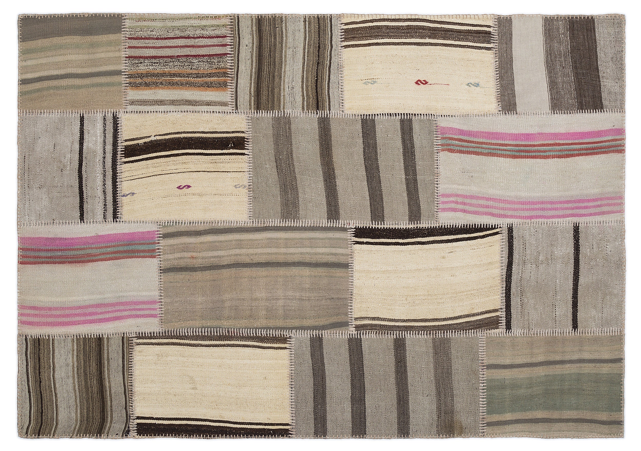 Striped Over Dyed Kilim Patchwork Unique Rug 5'3'' x 7'7'' ft 160 x 230 cm