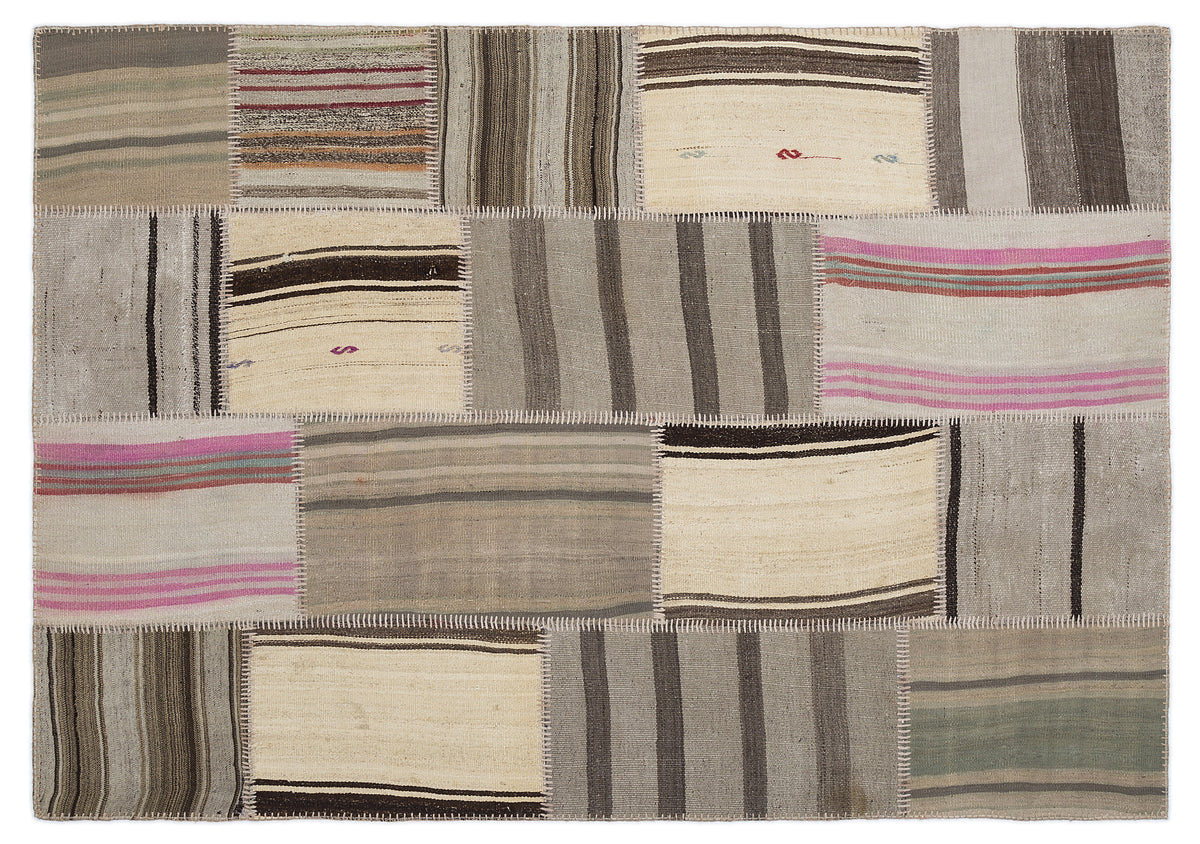 Striped Over Dyed Kilim Patchwork Unique Rug 5&#39;3&#39;&#39; x 7&#39;7&#39;&#39; ft 160 x 230 cm