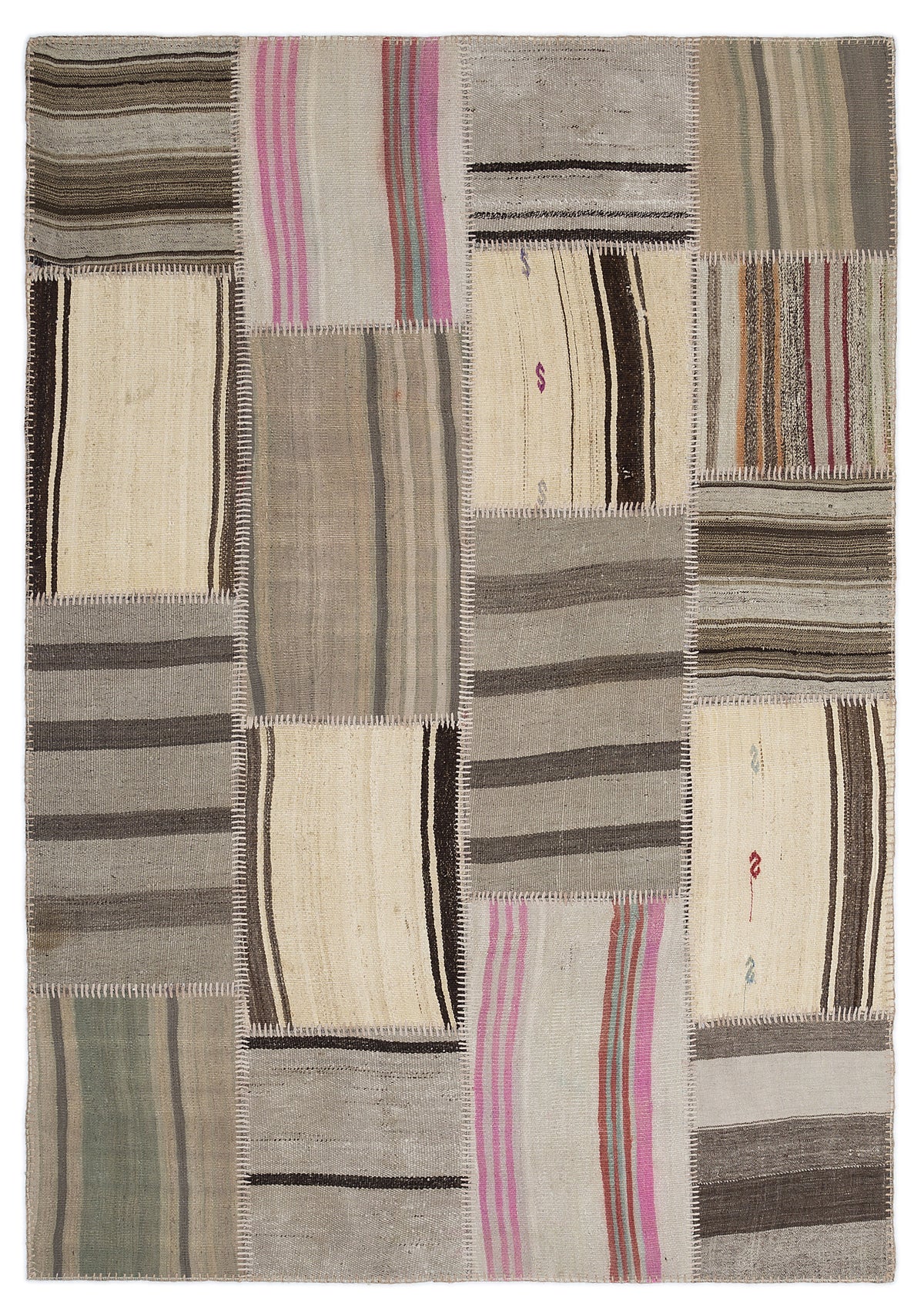 Striped Over Dyed Kilim Patchwork Unique Rug 5&#39;3&#39;&#39; x 7&#39;7&#39;&#39; ft 160 x 230 cm