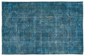 Turquoise  Over Dyed Vintage Rug 6'3'' x 9'9'' ft 190 x 297 cm