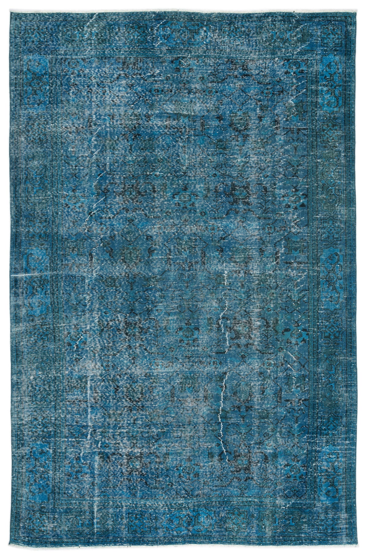 Turquoise  Over Dyed Vintage Rug 6&#39;3&#39;&#39; x 9&#39;9&#39;&#39; ft 190 x 297 cm