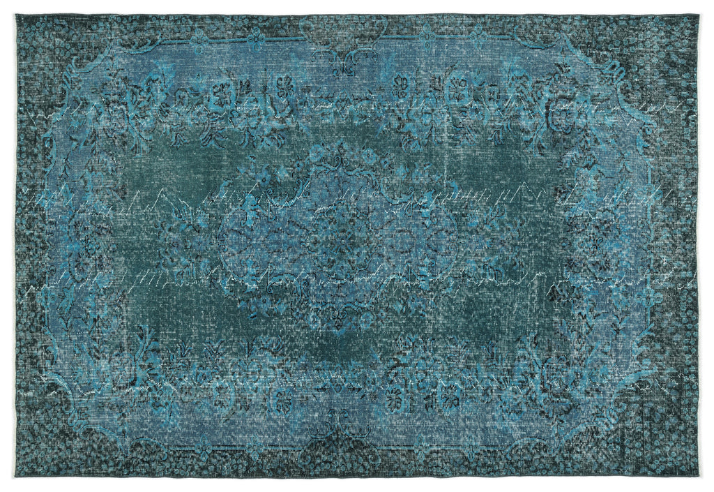 Turquoise  Over Dyed Vintage Rug 6'4'' x 9'3'' ft 193 x 283 cm