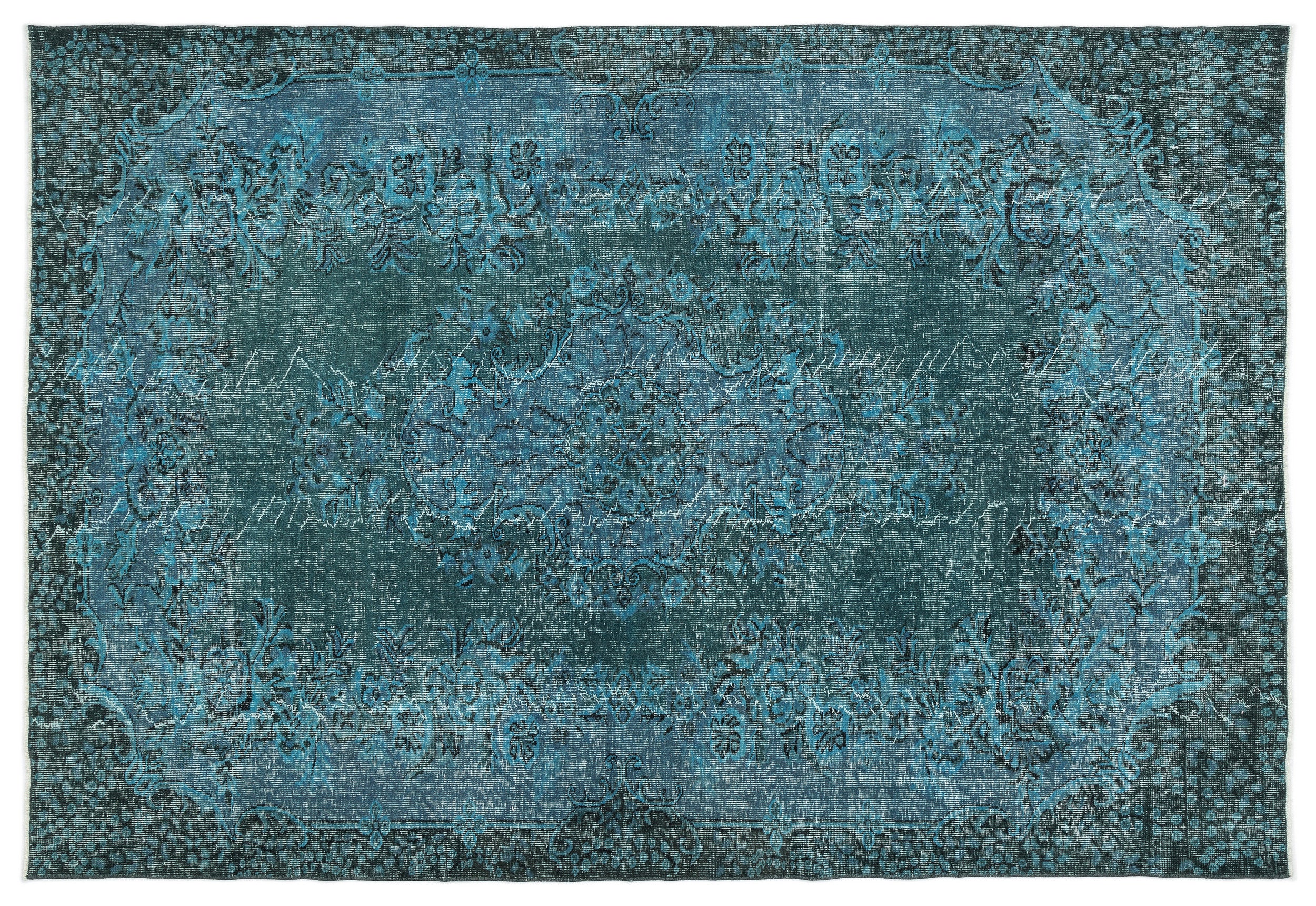 Turquoise  Over Dyed Vintage Rug 6'4'' x 9'3'' ft 193 x 283 cm