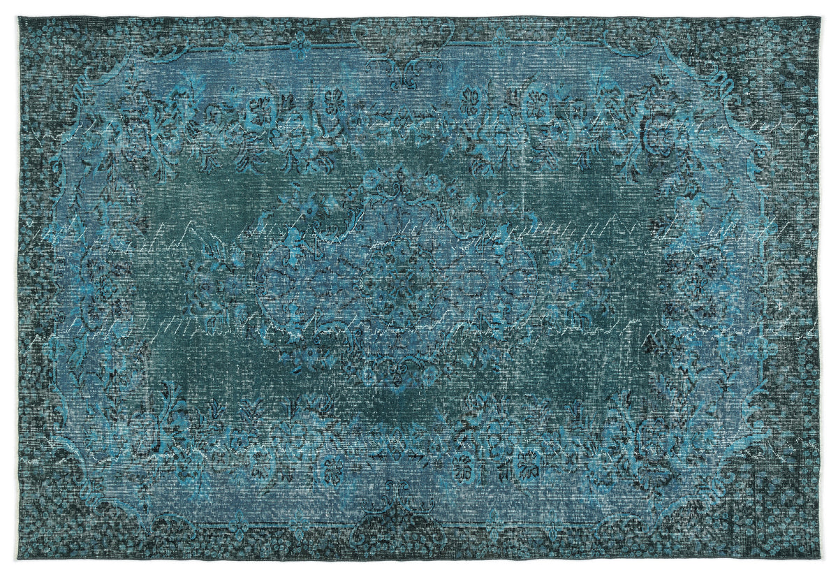 Turquoise  Over Dyed Vintage Rug 6&#39;4&#39;&#39; x 9&#39;3&#39;&#39; ft 193 x 283 cm