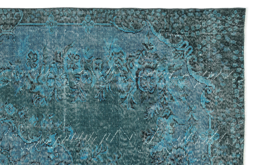 Turquoise  Over Dyed Vintage Rug 6'4'' x 9'3'' ft 193 x 283 cm