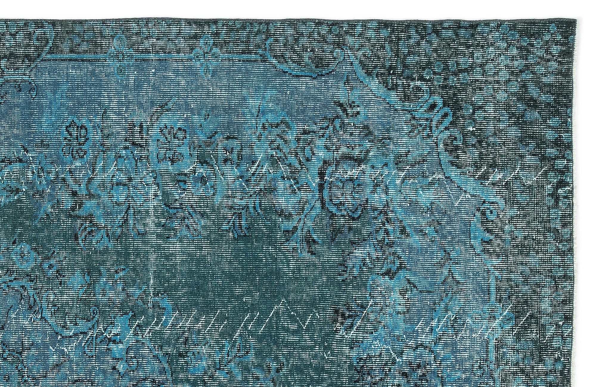 Turquoise  Over Dyed Vintage Rug 6'4'' x 9'3'' ft 193 x 283 cm