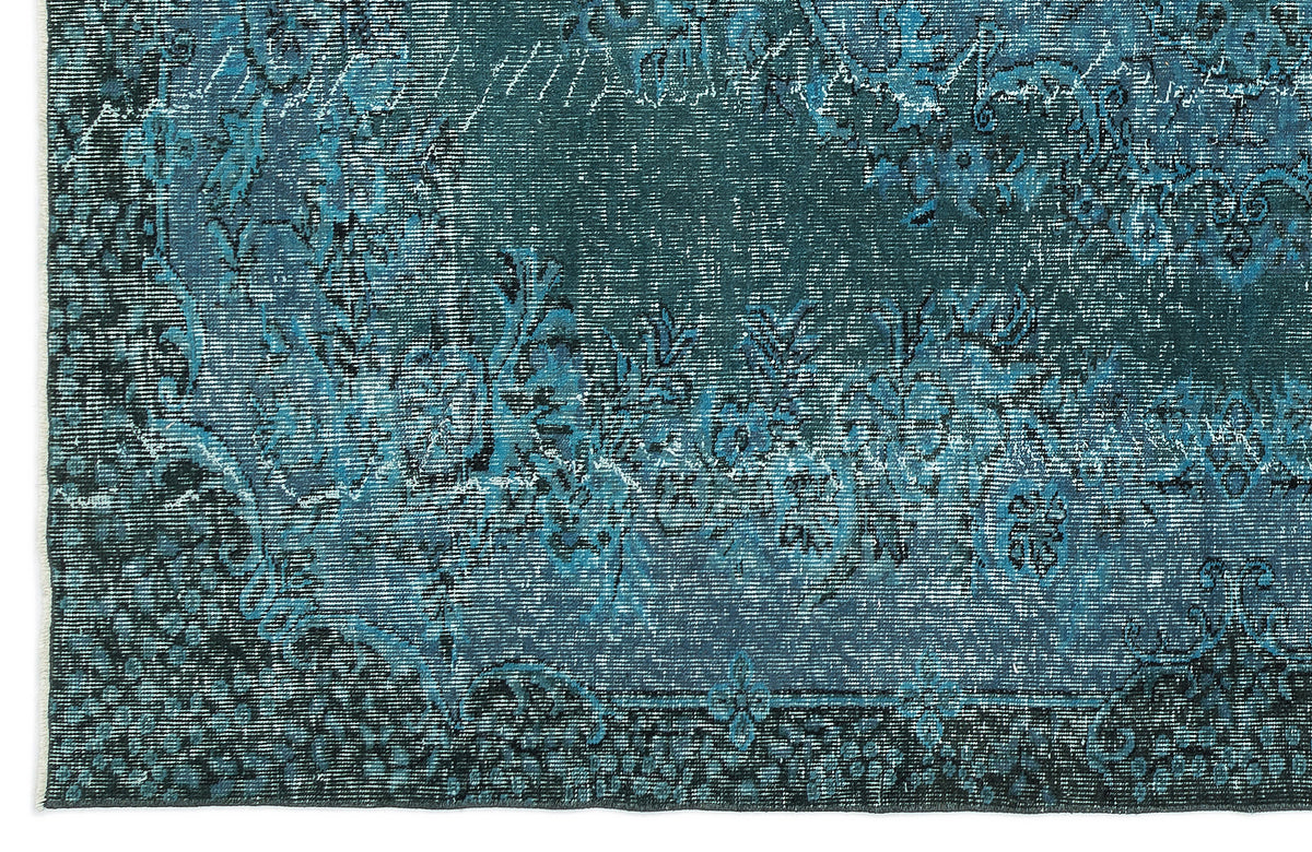 Turquoise  Over Dyed Vintage Rug 6&#39;4&#39;&#39; x 9&#39;3&#39;&#39; ft 193 x 283 cm
