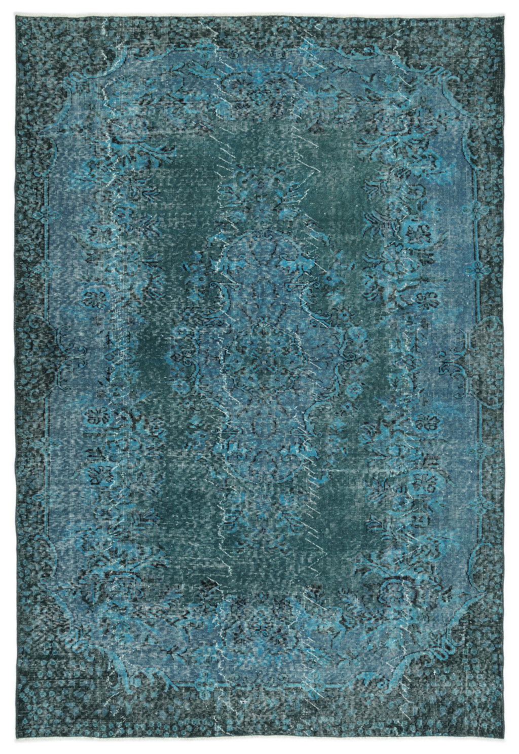 Turquoise  Over Dyed Vintage Rug 6'4'' x 9'3'' ft 193 x 283 cm